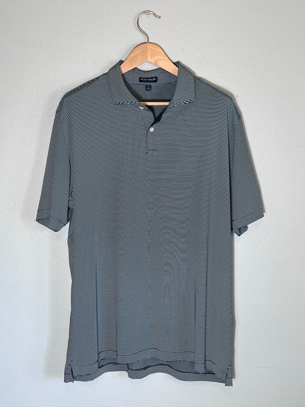 Peter Millar Striped XXL Polo Golf Short Sleeve Blue BPI GAF Logo Luxury Preppy